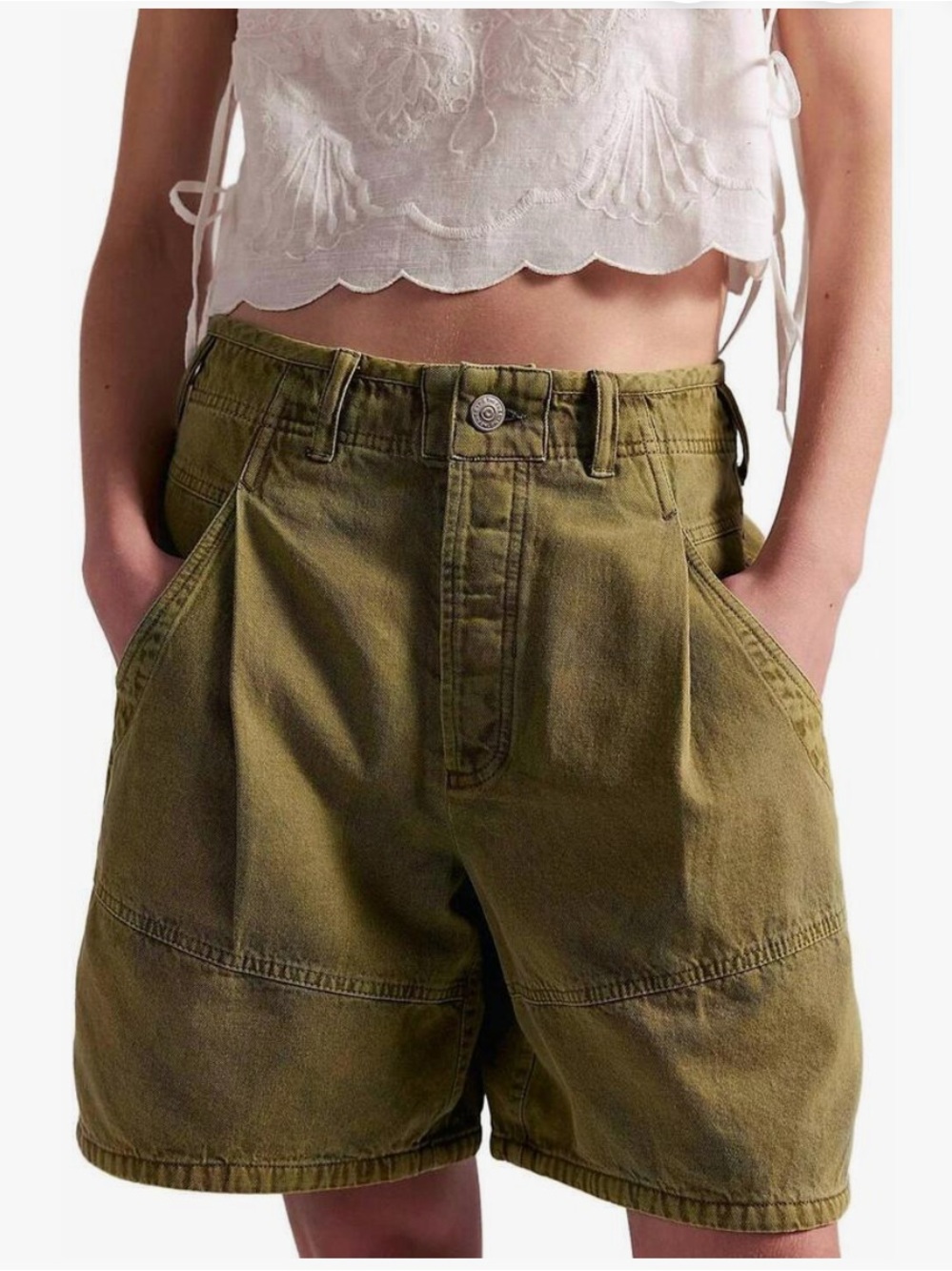 Free People 100% cotton mottled green shorts NWOT Sz M-10